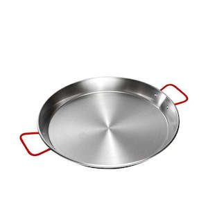 Pots Pans: Paella Pan Black Steel Red Handled 32cm