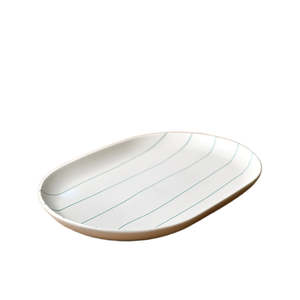 Platters Trays: Coastal Junction Oval Tray Cream with Green Stripe