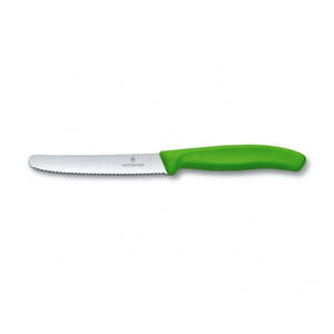 Knives: Tomato Round Tip Wavy Edge Classic Green Knife 11cm