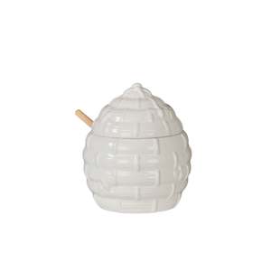 Wildflower & Hive Honey Jar with Dipper White
