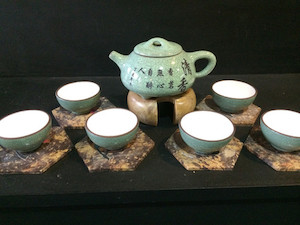 Yixing Purple Clay Tea Pot Set (Green) kapiteas