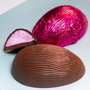 Raspberry marshmallow milk chocolate half egg