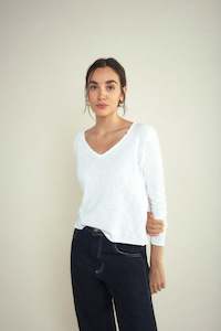 American Vintage: SONOMA V-NECK LONG SLEEVE (WHITE)