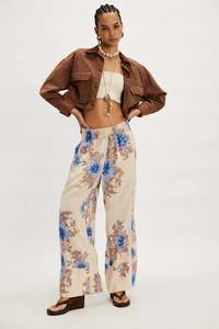 Free People: Days End Printed Pants (Ivory Floral)