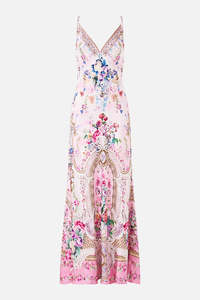Camilla: V-neck long bias slip dress with train (Palatial Pastels)