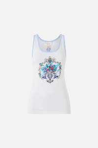 jersey scoop neck tank top - white/blue (Ottoman Opulence)