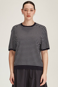 Knitwear: Cecilia Stripe Knit Tee (Navy/Snowflake)