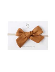 3 7 Year Old Girls: Skylah Pinwheel Linen Bow - Nutmeg
