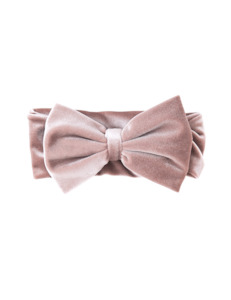 Oversized Bow Velour Baby Headband - Rose Powder