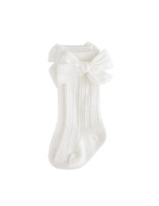 Accessories 1: Knee-high Luxe Cable Knit Socks with Bows - White