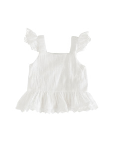 0 3 Months 000: Bella Winged Muslin Peplum Top - White