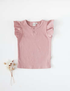 Baby Girls: Keira Ribbed Flutter Sleeve Top - Blush