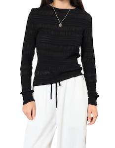 TOPS: Geneva Long Sleeve Fitted Sheer Top in Black