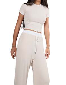 PANTS: Lumas Elastic Waist Stretch Pants in Beige