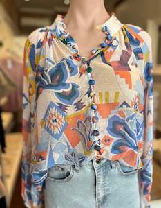 TOPS: Nova Button Down Long Sleeve Sheer Top in Multi