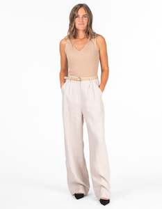 Seattle Tailored Wide Leg Linen Pants in Oatmeal