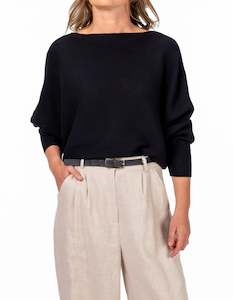 Jumpers And Cardigans: Addy Relaxed Fit Ribbed Knit Jumper in Black