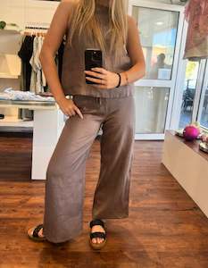 Clothing: Haven Drawstring Waist Pants in Brown Linen