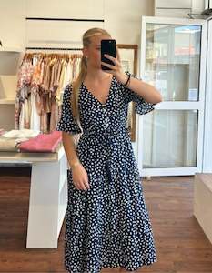 Storewide Discount Collection: Fergie Drawstring Waist Midi Dress in Navy