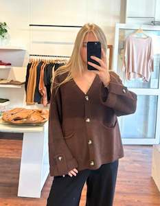 Zara Relaxed Button Up Knit Cardigan in Chocolate