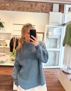 Jumpers And Cardigans: Cove Crew Neck Oversized Knit Jumper in Blue