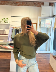 Addy Relaxed Fit Ribbed Knit Jumper in Khaki