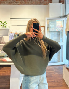 Solace Ribbed Knit High Neck Jumper in Khaki