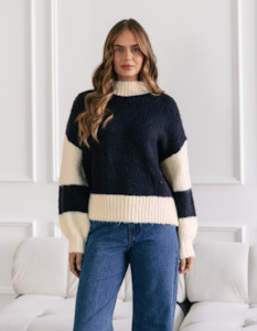 Jumpers And Cardigans: Scout Crew Neck Oversized Knit Jumper in Navy