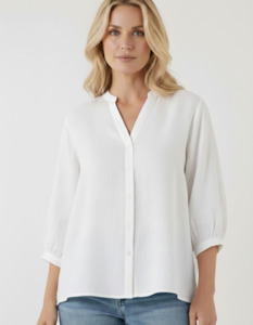 Storm Button Down Collarless Linen Shirt in White