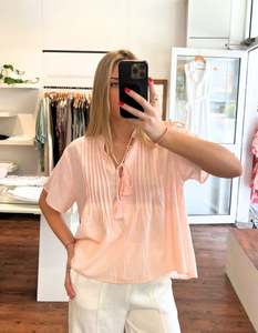 New Arrivals: Mae V Neck Pintuck Cotton Top in Light Pink