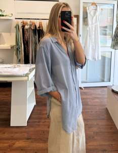 Hawthorn Oversize Button Down Shirt in Dusty Blue