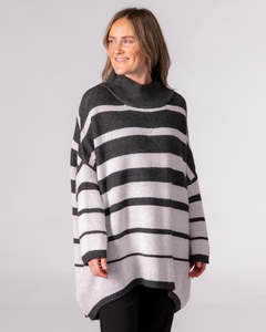 Marlow Oversize Knit Jumper in Charcoal Stripe