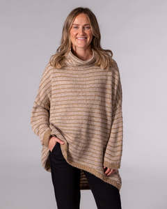 Monika Oversize Knit Jumper in Beige/Mocha Stripe