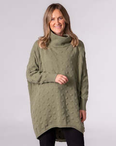 Theo Oversize Bubble Knit Jumper in Olive