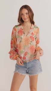 Mink Pink: Mink Pink Aida Long Sleeve Blouse Apricot Floral