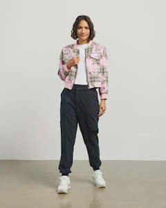 Womens Outerwear: Et Alia Benny Bomber Jacket Rose Plaid