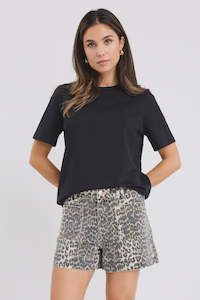 Among The Brave: Among The Brave Project Animal Print Front Pocket Denim Shorts