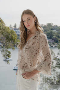 Among The Brave: Among The Brave Odyssey Beige Leopard Georgette Top