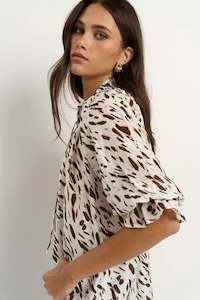 Ivy + Jack  Certainty Shirred Neck Top White Chocolate Animal