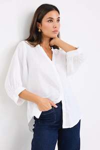 Shirts Blouses: BY ROSA Deity White Linen Puff Sleeve Blouse