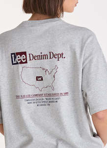 Lee Denim: Lee The Map Dept Boxy Tee Mid Grey Marle