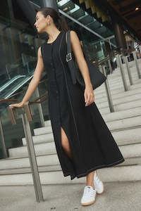 Re:Union Guide Black Contrast Stitch Maxi Vest Dress