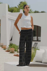 Among The Brave Clever Black Ivory Lines Drawcord Wide Leg Pants