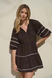 Ivy + Jack Again Black Short Sleeved Tiered Smock Dress