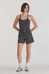 All Bottoms: Lee Mid Straight Denim Short Smoked Black