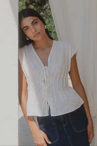 Jack Ivy: Ivy + Jack Nouveau Ivory Linen Tie Front Vest