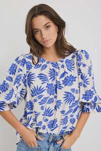 Products: By Rosa Justify Blue Lotus SS Blouson Sleeve Top