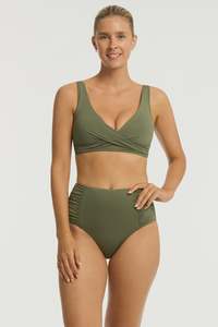 Womens Swimwear: Sea Level Swim Cross Front Multi fit Bra Top Khaki