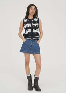 Knitwear: Huffer Ziggy Stripe Vest Black/White