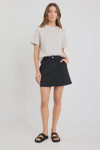 Jack Ivy: Ivy + Jack Orchard Washed Black Pocket Front Denim Mini Skirt